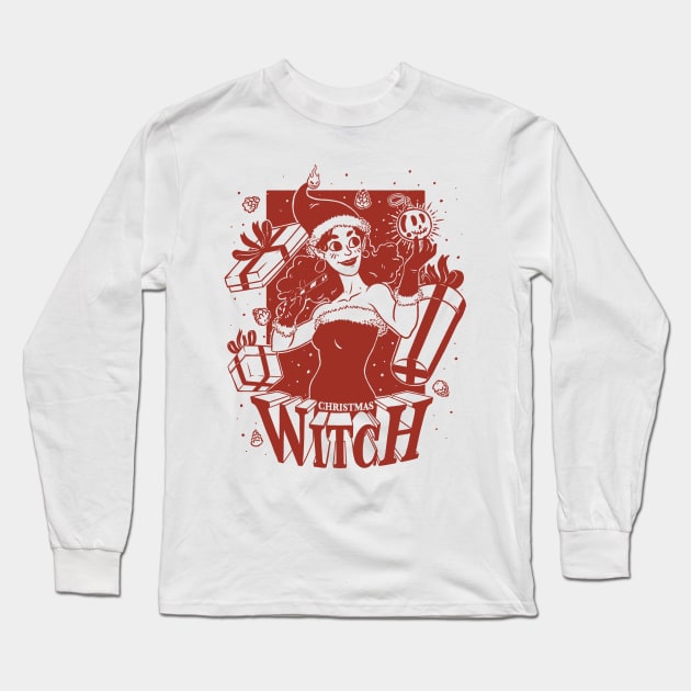 Christmas Witch - Red Long Sleeve T-Shirt by Studio Mootant